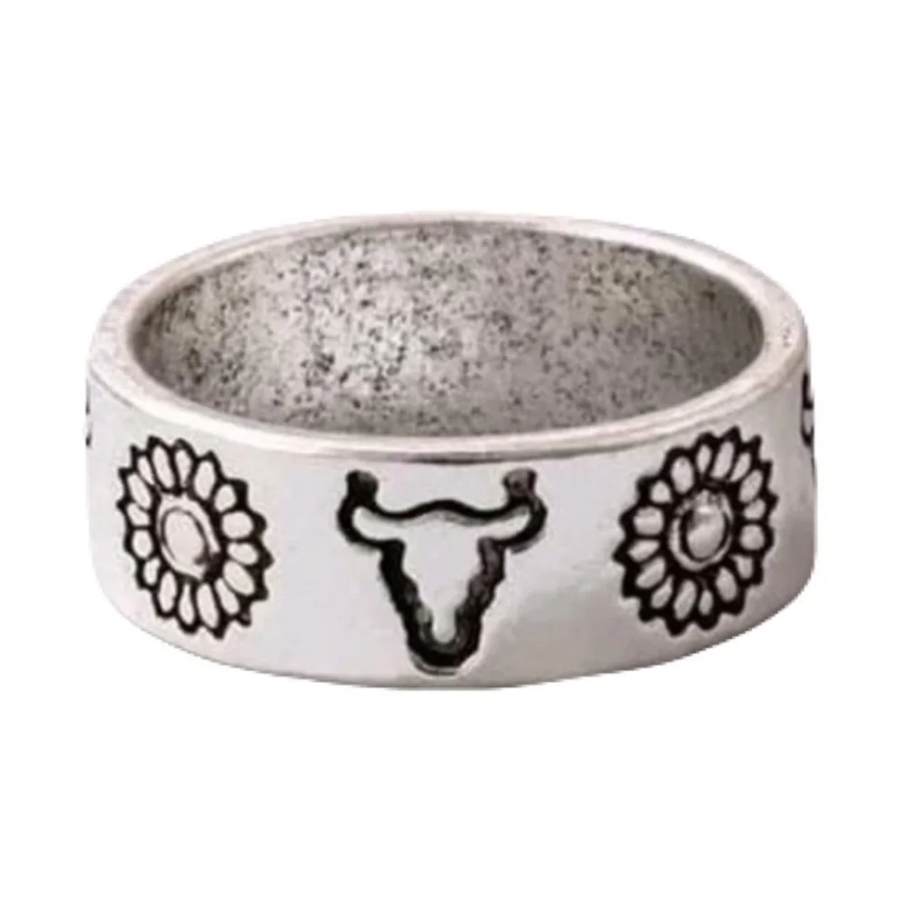 New Artisan Native Silver Bull Sunflower Minimalist Southwestern Ring